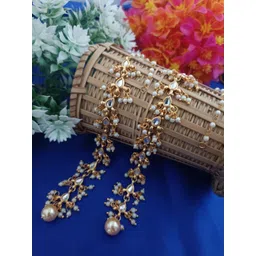 Sanjog Gold Plated Kundan Stones Studded Teardrop Shaped Earchain-picture-37