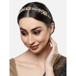 Sanjog Gold-Plated Maroon Red Kundan Studded & Beaded Sheeshpatti-picture-27