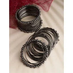 Sanjog Set Of 40 Silver-Plated Oxidised Bangles-picture-25