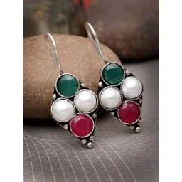 Sanjog Silver-Plated German Silver Contemporary Artificial Stones and Beads Stud Earrings-picture-35