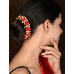 Sanjog Women Red & Golden Embellished Juda Gajra-picture-18