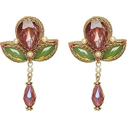 sanjoya Embroidered Earrings for Women | Stones, Beads, Glass & Pearl Drop Danglers | Lightweight Adjustable Festive & Wedding Jewelry-picture-26