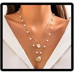 sannidhi 2Pcs Necklace for Women Girls Layered Gold Seashell Pendant Necklaces Set Boho Pearl Starfish Necklace Chains Beach Jewelry Gift Item for Women-picture-18
