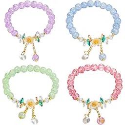 sannidhi 4pcs Beads Bracelet for Girls Kids Mermaid Tail/Floral Charm Friendship Bracelet Candy Color Beaded Hand Bracelets, Fashion Elastic Bracelets, Children's Day Gift for Girls-picture-28
