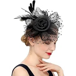 sannidhi SANNIDHI® Fascinator Hats for Women Black Flower Mesh Feathers Headband Cocktail Tea Party Headwear Vintage Ladies Hair Clip Fascinators-picture-32