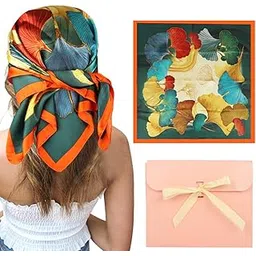 sannidhi Silk Hair Scarf for Women Stylish Satin Head Scarf for Women, Elegant Ginkgo Print Bandana Wrap 27x27'' Square Neck Scarves Handbag Decor-picture-25