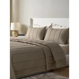 SANSAAR A DDECOR BRAND LIVE CONSCIOUSLY Brown Self Design Cotton 3 Piece Bedding Set-picture-33