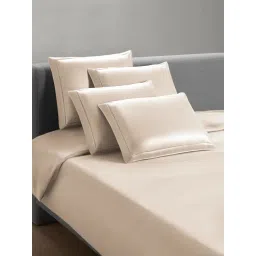 Sansaar Beige Cotton Plain 210 TC King Flat Bedsheet with 2 Pillow Covers-picture-43