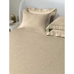 Sansaar Linea Beige Cotton Geometric 210 TC Flat King Bedsheet with 2 Pillow Covers-picture-19