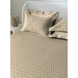 Sansaar Linea Beige Cotton Geometric 210 TC Flat King Bedsheet with 2 Pillow Covers-picture-42