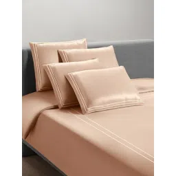 Sansaar Orange Cotton Geometric 210 TC King Flat Bedsheet with 2 Pillow Covers-picture-22