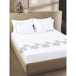 Sansaar White Cotton Floral 210 TC Double Bedsheet with 2 Pillow Covers-picture-19