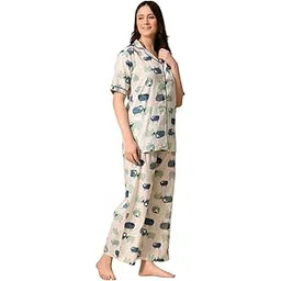 sanskriti the antique Women's Cotton Animal Printed Night Suit top & Pyjama Set (Grey)-picture-41