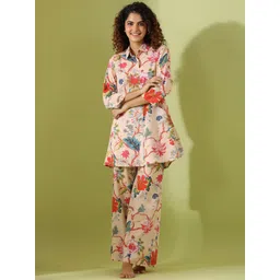 SANSKRUTIHOMES Floral Printed Shirt Collar Pure Cotton Night suit-picture-38