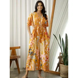 SANSKRUTIHOMES Mustard Printed Nightsuit-picture-27