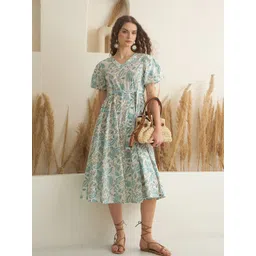 SANSKRUTIHOMES Women Floral Printed Tie-Ups A-Line Midi Dress-picture-17