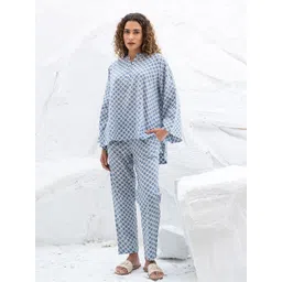 SANSKRUTIHOMES Women Geometric Printed Mandarin Collar Pure Cotton Night suit-picture-19