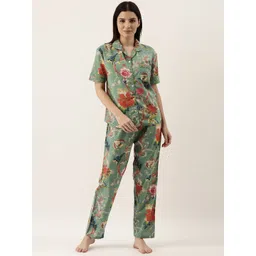 SANSKRUTIHOMES Women Green & Red Pure Cotton Floral Printed Pyjama Set-picture-16
