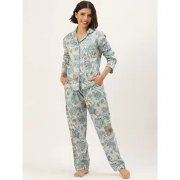 SANSKRUTIHOMES Women Grey & Blue Printed Cotton Night suit image 1