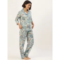 SANSKRUTIHOMES Women Grey & Blue Printed Cotton Night suit image 5