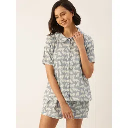 SANSKRUTIHOMES Women Grey & Off White Pure Cotton Printed Shorts Set-picture-11