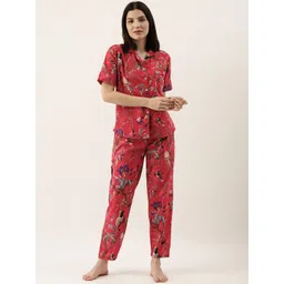 SANSKRUTIHOMES Women Red & Grey Printed  Pure Cotton Night suit-picture-18