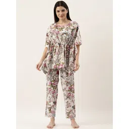SANSKRUTIHOMES Women White & Pink Printed Night suit-picture-19