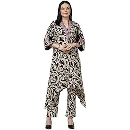 Women's Rayon Printed Co-ord Set | V-Neck Asymmetrical Kurta & Pant Set | Designer Casual Wear | Sizes S to XXL-image-19