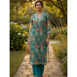 Santati Women Floral Printed Regular Chikankari Kurta with Palazzos-picture-24