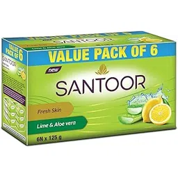 Santoor Fresh Skin Aloe Vera & Lime Bathing Soap with Nourishing & Anti-Aging Properties| For Smooth & Soft and Younger-Looking Skin| For All Skin Types| 125g, Pack of 6-picture-6