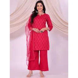 SANTOPERA DESIGNER Women Cotton Kurta with Palazzo & Dupatta-picture-16