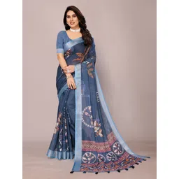 santro sarees Digital Print Daily Wear Cotton Linen Saree-picture-11