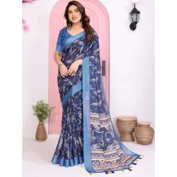 santro sarees Navy Blue Silk Blend Sarees-picture-14