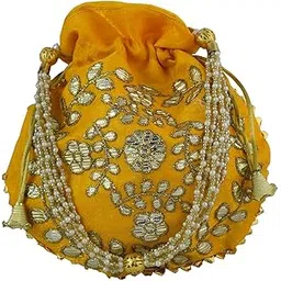sanvatsar Women’s Ethnic Silk Potli Bag – Gota Work Handbag Clutch Purse for Party, Wedding, Bridal & Gifting (Yellow)-picture-54