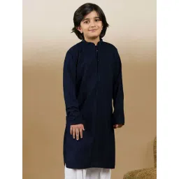 Sanwara Boys Deep Blue Cotton Embroidery Full Sleeves Kurta-picture-27