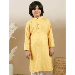 Sanwara Boys Light Yellow Cotton Printed Full Sleeves Kurta-picture-13