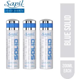 sapil Solid Blue Perfumed Deodorant For Men 200ml Each (Pack of 3) Perfume Body Spray - For Men-picture-21