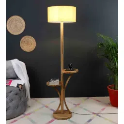 sapphire Beige Iron & Cloth Shade Shelf Floor Lamp With Wood Base-picture-39