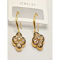 SAPRAA TRENDS Gold-Plated American Diamond Studded Anti Tarnish Floral Drop Earrings-picture-28