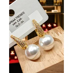 SAPRAA TRENDS Stainless Steel Gold-Plated AD Studded And Pearls Beaded Hoop Earrings-picture-30