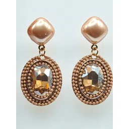 SAPRAA TRENDS Stainless Steel Gold-Plated Artificial Stones Studded Oval Drop Earrings-picture-15