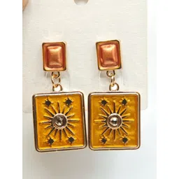 SAPRAA TRENDS Stainless Steel Gold-Plated Artificial Stones Studded Square Drop Earrings-picture-14
