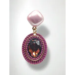 SAPRAA TRENDS Stainless Steel Gold-Plated Stone Studded & Beaded Oval Drop Earrings image 2