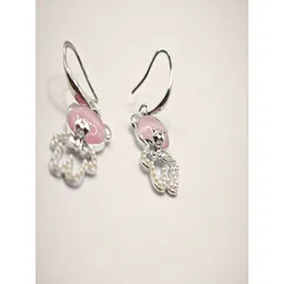 SAPRAA TRENDS Stainless Steel Rhodium-Plated American Diamond Studded Teddy Drop Earrings-picture-37