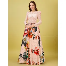 SAPTRANGI Floral Print Flared Maxi Skirts-picture-13