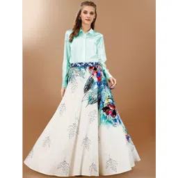 SAPTRANGI Floral Printed Flared Maxi Skirt-picture-11