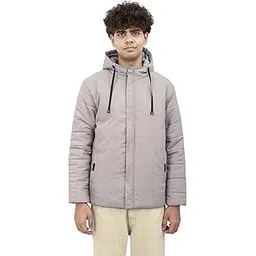 saqafy Hooded Winter Puffer Jacket, Quilted Padded Coat with Drawstring, Light Grey-picture-29