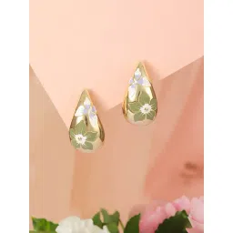 Saraf RS Jewellery Anti-Tarnish Gold Plated & Enamelled Floral Tear Shaped Studs Earrings for Women-picture-48