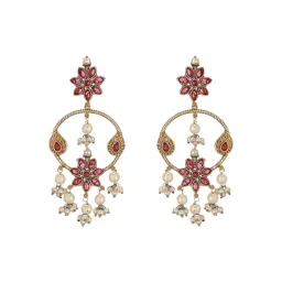 Saraf RS Jewellery Antique Gold Pink Stone with Pearl Floral Hoop Earrings-picture-20