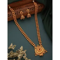 Saraf RS Jewellery Antique Gold Toned Green Stone Studded Haram Chain Necklace Jewellery Set-picture-23